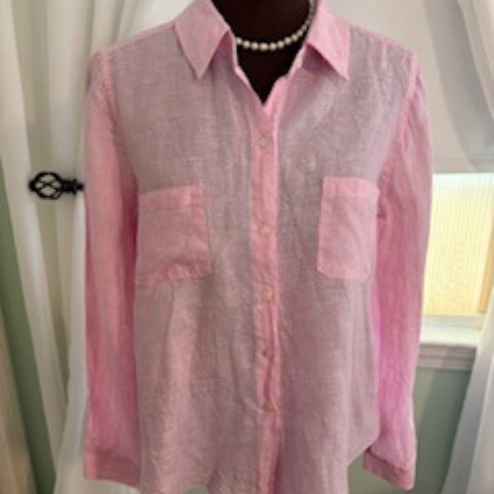 Lilly Pulitzer Size S Sea View Linen Pink Shirt